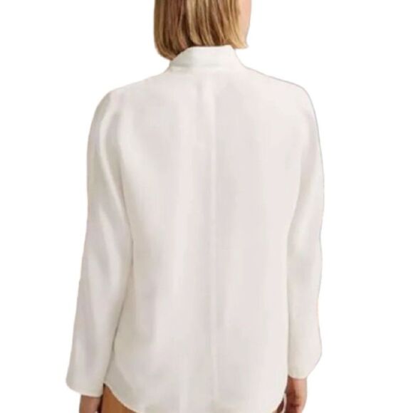 Club Monaco Tie Neck Blanc De Blanc White Chemise Small Petite Long Sleeve Top - Picture 2 of 12